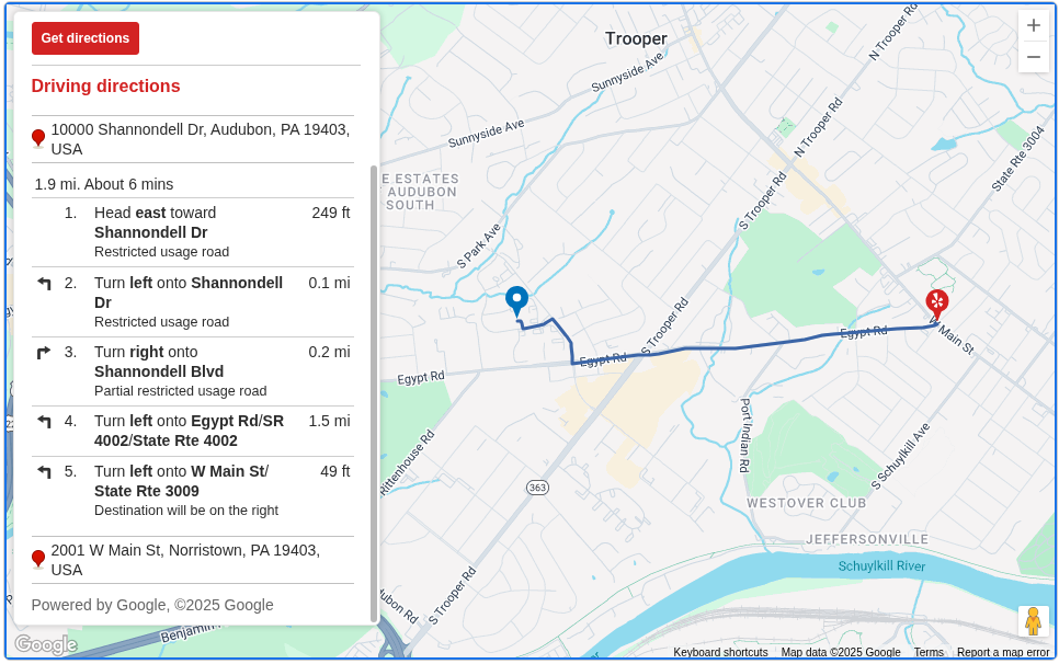 Map directions to Park Ridge Service Center