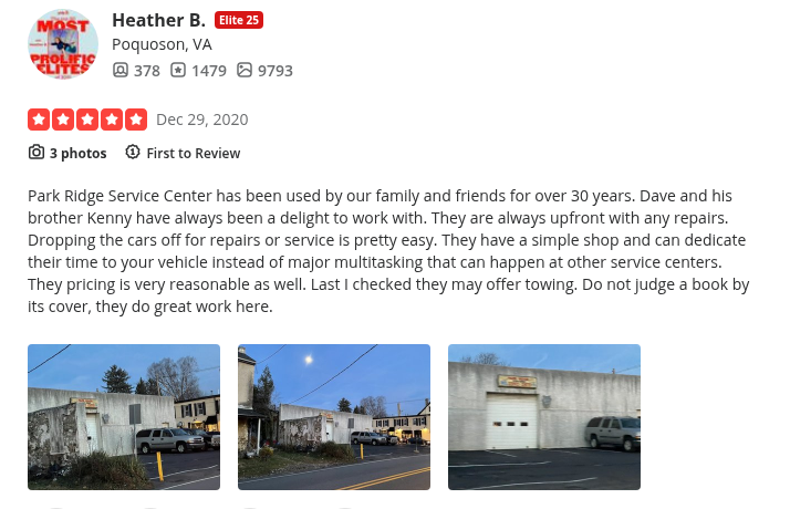 Customer review of Park Ridge Service Center